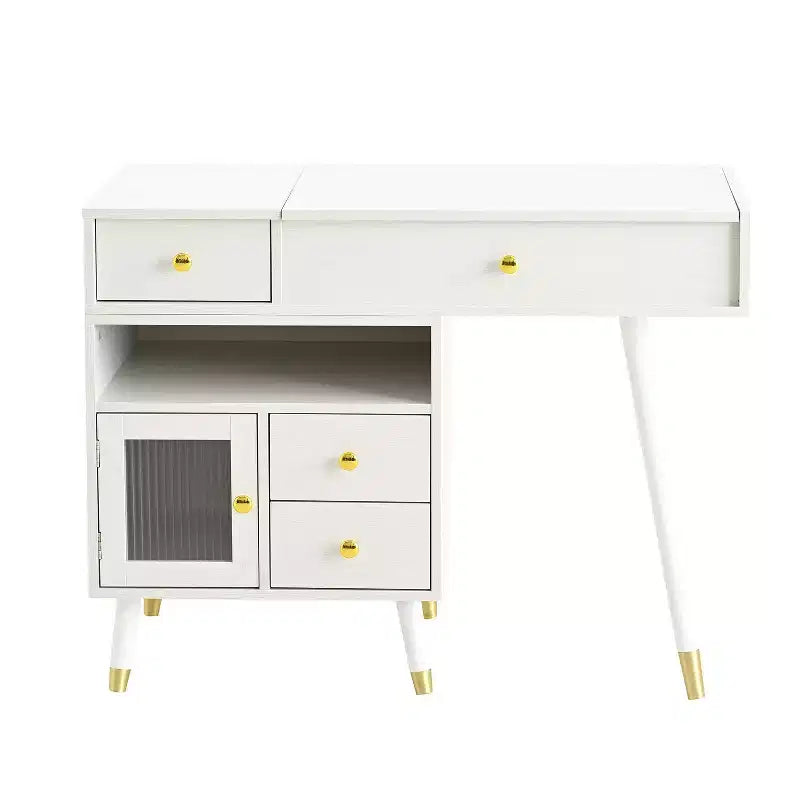 Coiffeuse 3-EN-1 Okak avec miroir rabattable et armoire réglable, table de maquillage avec tabouret rembourré, table de coiffeuse pour chambre, blanc