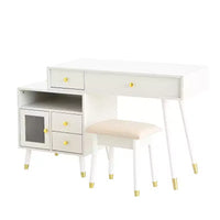 Coiffeuse 3-EN-1 Okak avec miroir rabattable et armoire réglable, table de maquillage avec tabouret rembourré, table de coiffeuse pour chambre, blanc