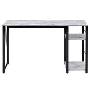 Bureau d'écriture TUYOHW avec finition chêne vieilli, table d'écriture avec étagères à 2 niveaux, base ouverte en métal, bureau d'étude rectangulaire pour bureau à domicile, chambre à coucher