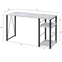 Bureau d'écriture TUYOHW avec finition chêne vieilli, table d'écriture avec étagères à 2 niveaux, base ouverte en métal, bureau d'étude rectangulaire pour bureau à domicile, chambre à coucher