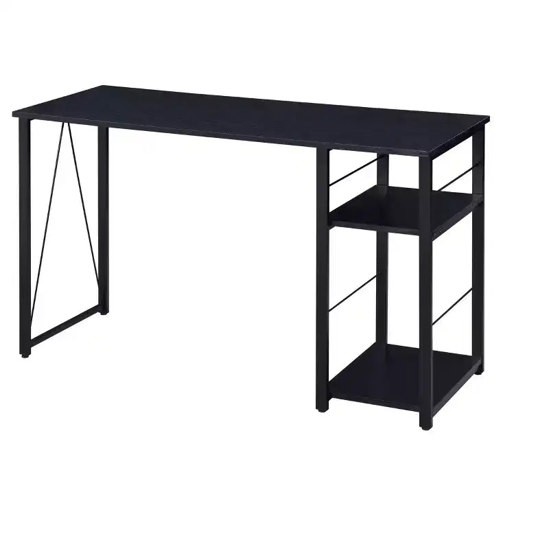 Bureau d'écriture TUYOHW avec finition chêne vieilli, table d'écriture avec étagères à 2 niveaux, base ouverte en métal, bureau d'étude rectangulaire pour bureau à domicile, chambre à coucher