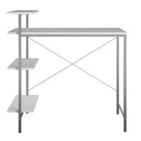 TUYOHW Bureau étudiant avec rangement latéral, bureau d'étude moderne avec plateau stratifié et structure métallique, plan de travail spacieux avec étagères pour devoirs, ordinateur portable, livres, blanc