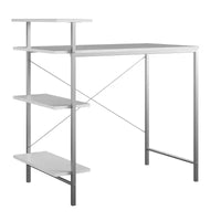 TUYOHW Bureau étudiant avec rangement latéral, bureau d'étude moderne avec plateau stratifié et structure métallique, plan de travail spacieux avec étagères pour devoirs, ordinateur portable, livres, blanc