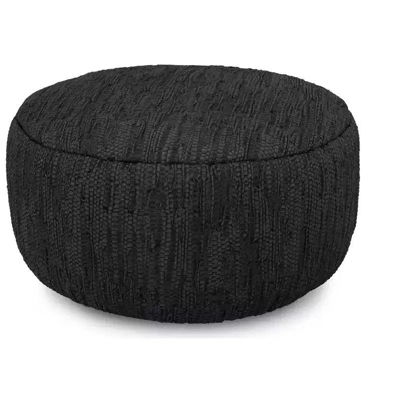 Pouf bohème Garcia 76 cm en cuir tressé véritable, assemblé