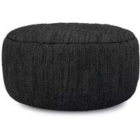 Pouf bohème Garcia 76 cm en cuir tressé véritable, assemblé