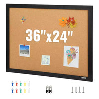 Tableau d'affichage en liège 36x24 pouces, tableau en liège encadré avec punaises pour bureau à domicile, école