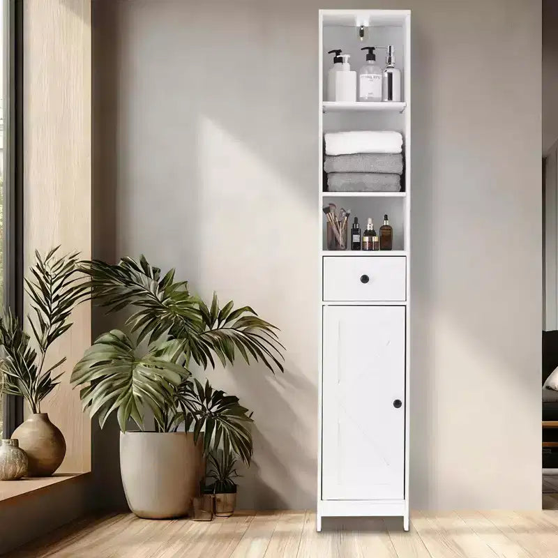 Meuble de rangement haut de salle de bain, Armoire étroite et mince autoportante, Organisateur de rangement au sol pour petits espaces, Salon, Cuisine, Entrée