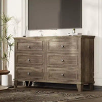 Commode de chambre, commode large à 6 tiroirs, organisateur de rangement, commode en bois moderne avec poignées métalliques pour couloir, entrée, bureau à domicile