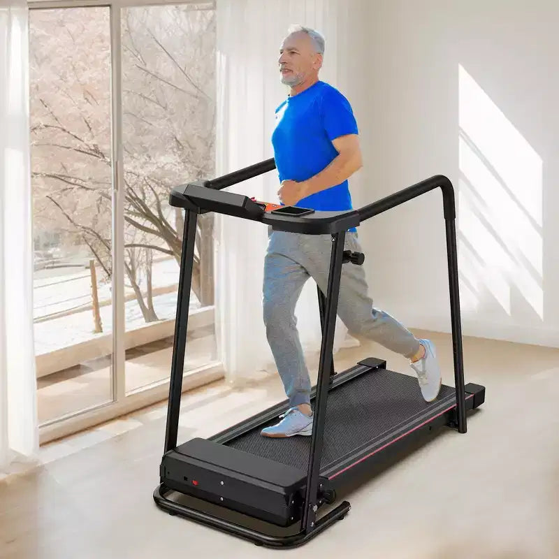Tapis de course pliable Whisen Walking, avec mains courantes étendues pour la récupération physique - Noir et orange