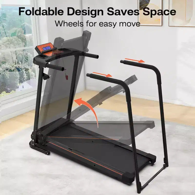 Tapis de course pliable Whisen Walking, avec mains courantes étendues pour la récupération physique - Noir et orange