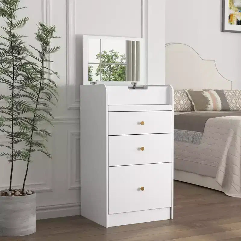 Coiffeuse de maquillage avec miroir, petit ensemble coiffeuse de maquillage avec compartiment de rangement, 2 tiroirs et tabouret caché, table de coiffeuse moderne gain de place