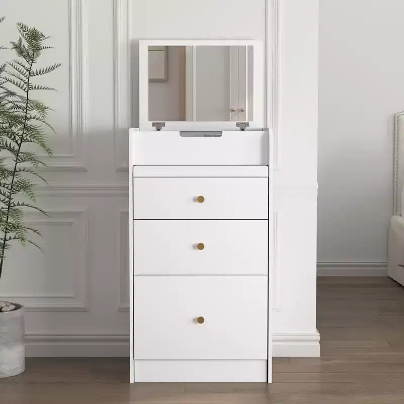 Coiffeuse de maquillage avec miroir, petit ensemble coiffeuse de maquillage avec compartiment de rangement, 2 tiroirs et tabouret caché, table de coiffeuse moderne gain de place