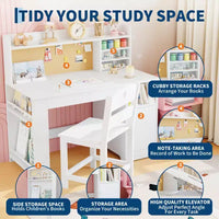 Ensemble bureau et chaise d'étude pour enfants, bureau enfant avec vaisselier et plateau inclinable, table d'étude pour enfants en bois avec armoire de rangement, bureaux d'écriture étudiant