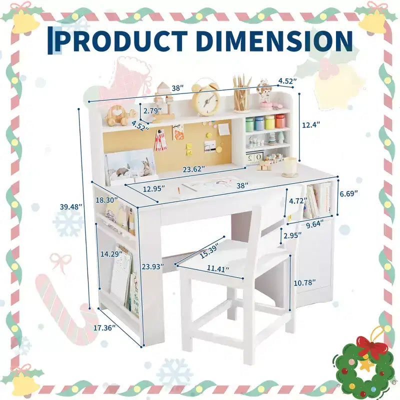 Ensemble bureau et chaise d'étude pour enfants, bureau enfant avec vaisselier et plateau inclinable, table d'étude pour enfants en bois avec armoire de rangement, bureaux d'écriture étudiant