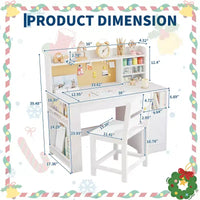 Ensemble bureau et chaise d'étude pour enfants, bureau enfant avec vaisselier et plateau inclinable, table d'étude pour enfants en bois avec armoire de rangement, bureaux d'écriture étudiant