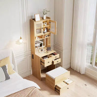 Coiffeuse compacte, bureau de coiffeuse de maquillage avec miroir et lumières, ensemble table de coiffeuse blanc avec station de recharge, petite coiffeuse pour filles et chaise de rangement