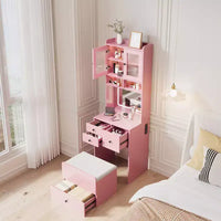 Coiffeuse compacte, bureau de coiffeuse de maquillage avec miroir et lumières, ensemble table de coiffeuse blanc avec station de recharge, petite coiffeuse pour filles et chaise de rangement