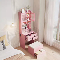 Coiffeuse compacte, bureau de coiffeuse de maquillage avec miroir et lumières, ensemble table de coiffeuse blanc avec station de recharge, petite coiffeuse pour filles et chaise de rangement