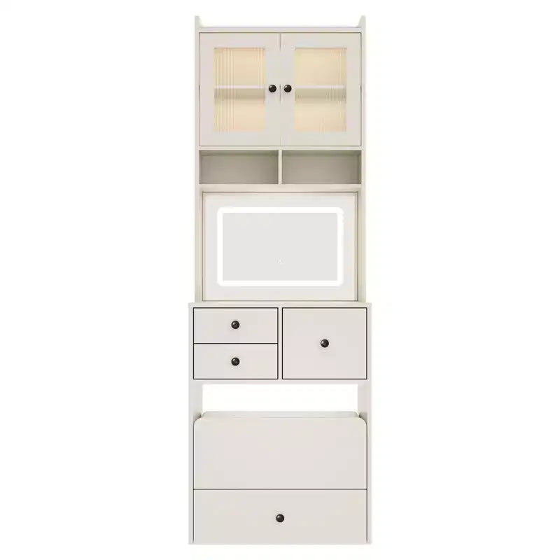 Coiffeuse compacte, bureau de coiffeuse de maquillage avec miroir et lumières, ensemble table de coiffeuse blanc avec station de recharge, petite coiffeuse pour filles et chaise de rangement