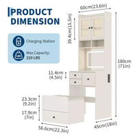 Coiffeuse compacte, bureau de coiffeuse de maquillage avec miroir et lumières, ensemble table de coiffeuse blanc avec station de recharge, petite coiffeuse pour filles et chaise de rangement