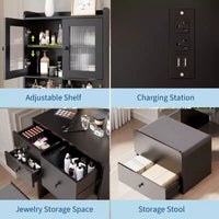 Coiffeuse compacte, bureau de coiffeuse de maquillage avec miroir et lumières, ensemble table de coiffeuse blanc avec station de recharge, petite coiffeuse pour filles et chaise de rangement