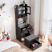 Coiffeuse compacte, bureau de coiffeuse de maquillage avec miroir et lumières, ensemble table de coiffeuse blanc avec station de recharge, petite coiffeuse pour filles et chaise de rangement