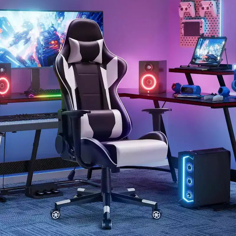 BALHAM TRADE-Chaise de jeu en cuir PU, chaise de bureau à dossier haut, chaise d'ordinateur pivotante réglable avec appuie-tête