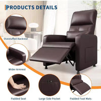 Fauteuil inclinable électrique Acekool, fauteuil inclinable électrique réglable en cuir PU avec port USB, poches latérales, canapé une place ergonomique pour salon, home cinéma