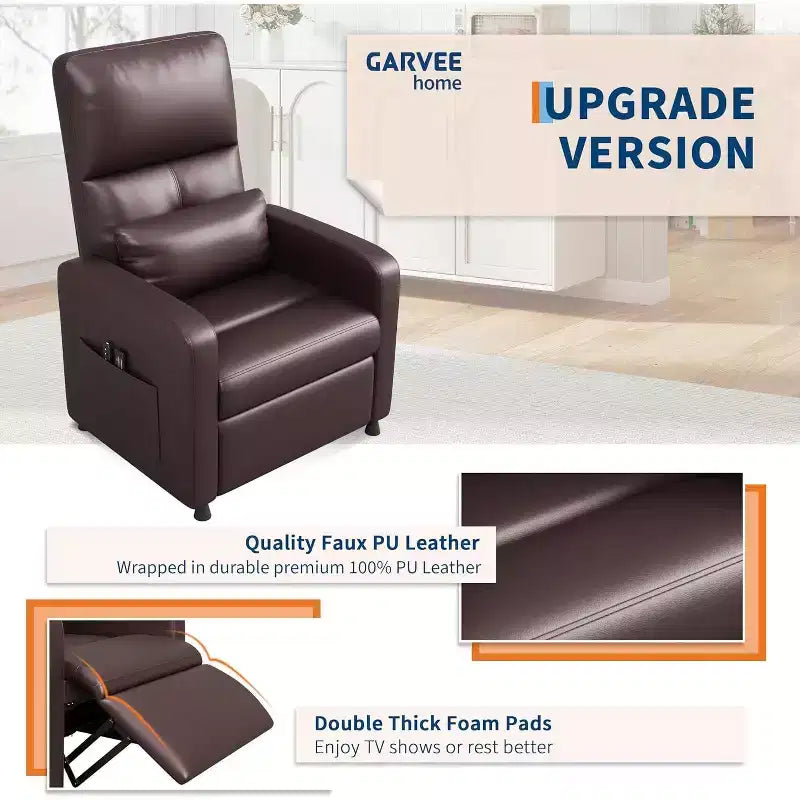 Fauteuil inclinable électrique Acekool, fauteuil inclinable électrique réglable en cuir PU avec port USB, poches latérales, canapé une place ergonomique pour salon, home cinéma
