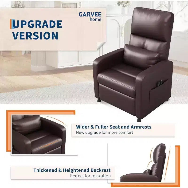Fauteuil inclinable électrique Acekool, fauteuil inclinable électrique réglable en cuir PU avec port USB, poches latérales, canapé une place ergonomique pour salon, home cinéma