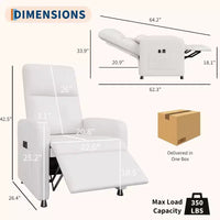 Fauteuil inclinable électrique Acekool, fauteuil inclinable électrique réglable en cuir PU avec port USB, poches latérales, canapé une place ergonomique pour salon, home cinéma