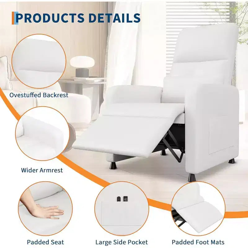 Fauteuil inclinable électrique Acekool, fauteuil inclinable électrique réglable en cuir PU avec port USB, poches latérales, canapé une place ergonomique pour salon, home cinéma