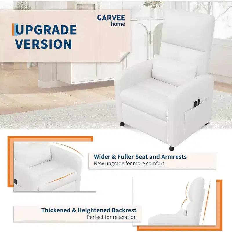 Fauteuil inclinable électrique Acekool, fauteuil inclinable électrique réglable en cuir PU avec port USB, poches latérales, canapé une place ergonomique pour salon, home cinéma