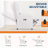 Fauteuil inclinable électrique Acekool, fauteuil inclinable électrique réglable en cuir PU avec port USB, poches latérales, canapé une place ergonomique pour salon, home cinéma