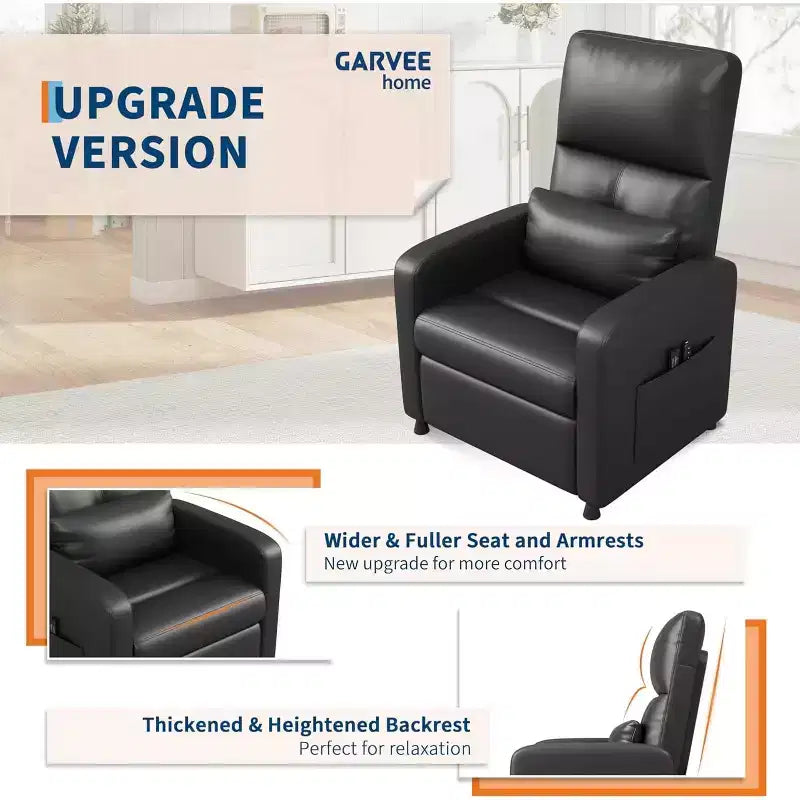Fauteuil inclinable électrique Acekool, fauteuil inclinable électrique réglable en cuir PU avec port USB, poches latérales, canapé une place ergonomique pour salon, home cinéma