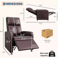 Fauteuil inclinable électrique Acekool, fauteuil inclinable électrique réglable en cuir PU avec port USB, poches latérales, canapé une place ergonomique pour salon, home cinéma
