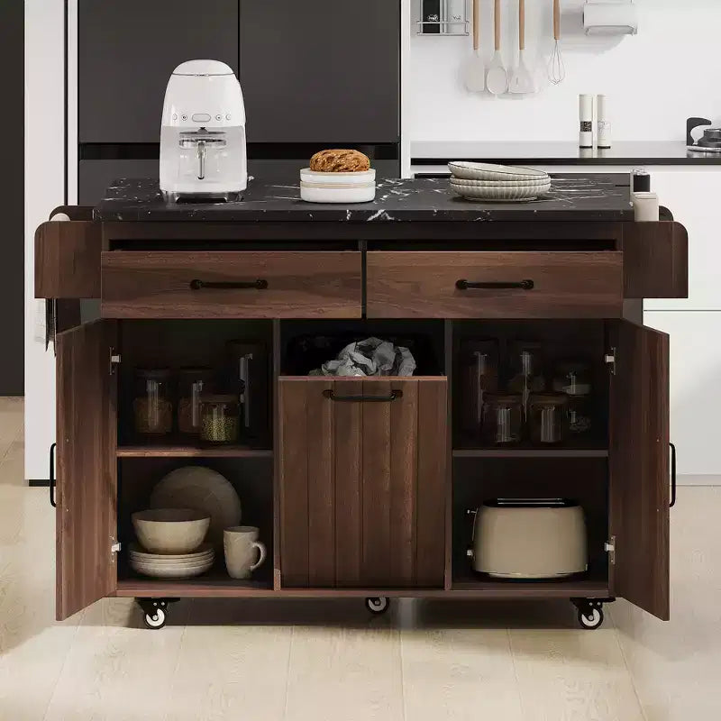 Chariot îlot de cuisine sumyeg avec rangement poubelle, abattant, étagère à épices, porte-serviettes et tiroir, chariot roulant avec étagère réglable pour cuisine