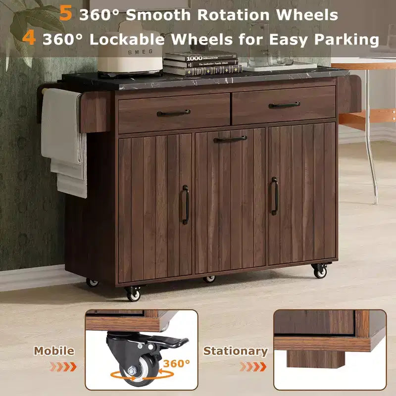 Chariot îlot de cuisine sumyeg avec rangement poubelle, abattant, étagère à épices, porte-serviettes et tiroir, chariot roulant avec étagère réglable pour cuisine