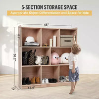 Meuble de rangement d'entrée à 8 sections avec 4 roulettes dissimulées. 2 bacs. Organisateur mobile.