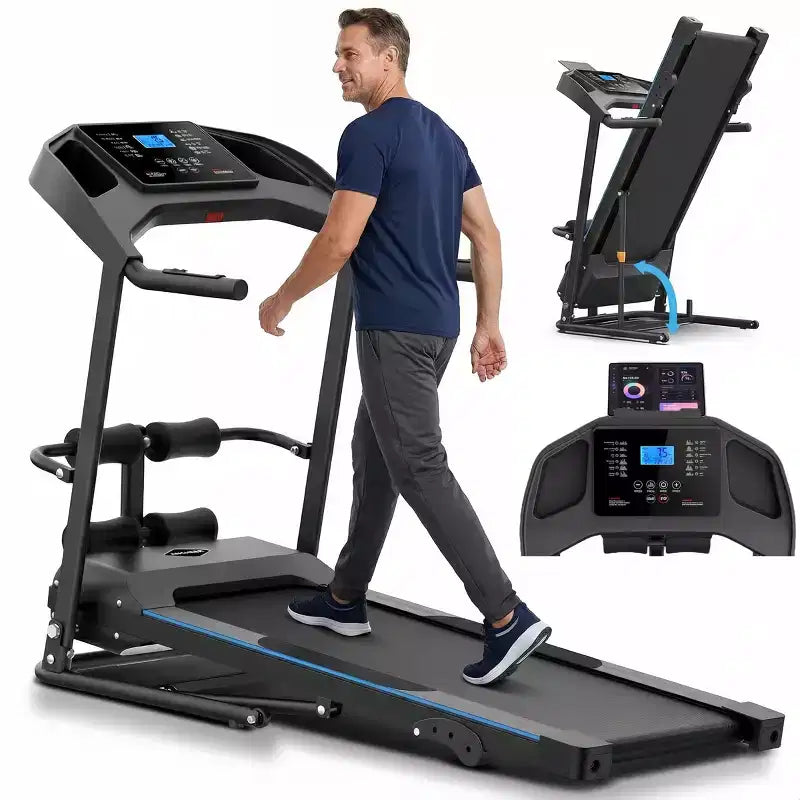 Tapis de course pliable HOMDOX 2026, version améliorée 3,5 CV, avec banc d'abdominaux | Inclinaison/Capacité 159 kg | Écran LCD intelligent – Graisse corporelle/Fréquence cardiaque, équipement d'exercice multifonctionnel