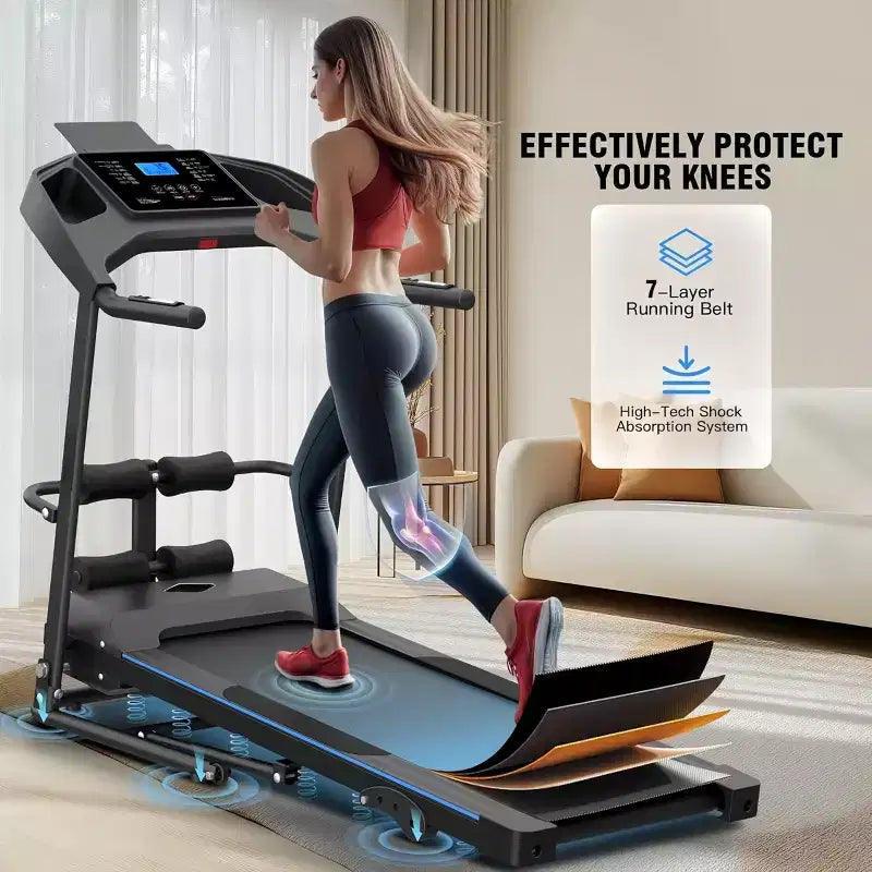 Tapis de course pliable HOMDOX 2026, version améliorée 3,5 CV, avec banc d'abdominaux | Inclinaison/Capacité 159 kg | Écran LCD intelligent – Graisse corporelle/Fréquence cardiaque, équipement d'exercice multifonctionnel