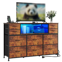 Commode 10 tiroirs en tissu, meuble TV avec plateau en bois, étagères ouvertes, meuble TV pour téléviseur de 40 à 55 pouces, commode de rangement pour chambre à coucher ou salon