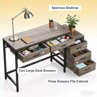 TUYOHW Bureau moderne avec caisson à tiroirs, bureau informatique compact à 2 tiroirs et meuble de classement à 3 tiroirs, table d'écriture pour bureau à domicile, étude