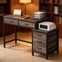 TUYOHW Bureau moderne avec caisson à tiroirs, bureau informatique compact à 2 tiroirs et meuble de classement à 3 tiroirs, table d'écriture pour bureau à domicile, étude