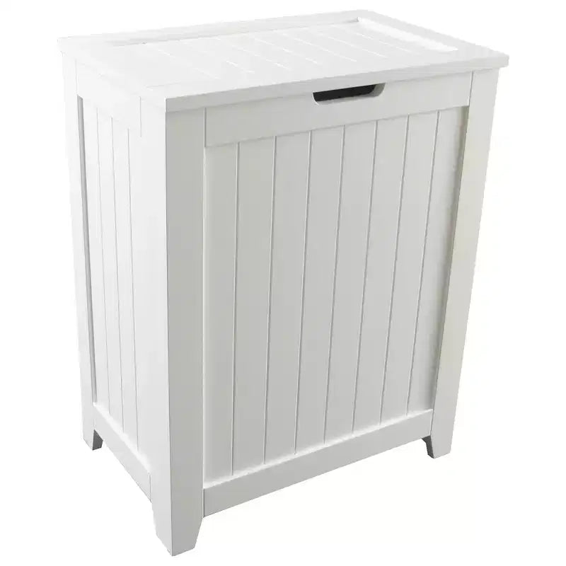 Panier à linge en bois contemporain Redmon pour chambre et buanderie, blanc