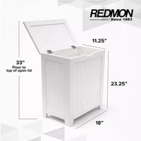Panier à linge en bois contemporain Redmon pour chambre et buanderie, blanc
