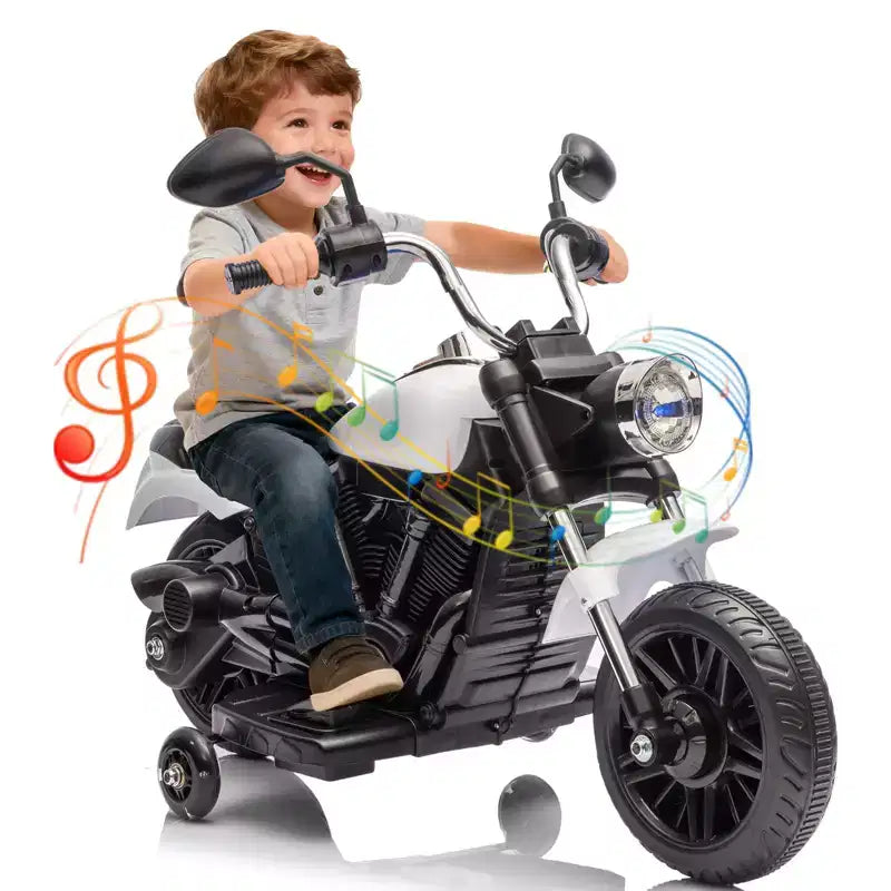 Coolmee Moto électrique 12V pour enfants, moto 3 roues à enfourcher avec roulettes d'apprentissage, marche arrière, phare, klaxon, musique, jouet à enfourcher pour garçons et filles
