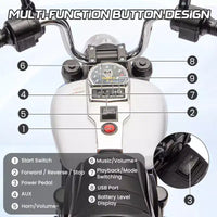 Coolmee Moto électrique 12V pour enfants, moto 3 roues à enfourcher avec roulettes d'apprentissage, marche arrière, phare, klaxon, musique, jouet à enfourcher pour garçons et filles