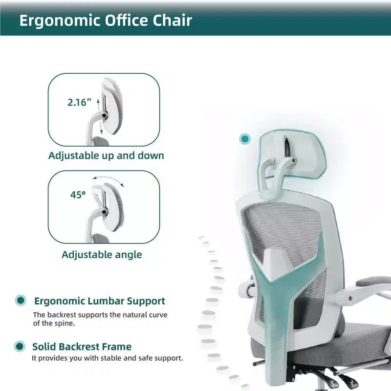 Chaise de bureau ergonomique TUYOHW avec repose-pieds rétractable, chaise gaming avec coussin de soutien lombaire et accoudoirs rembourrés, chaise pivotante pour le bureau