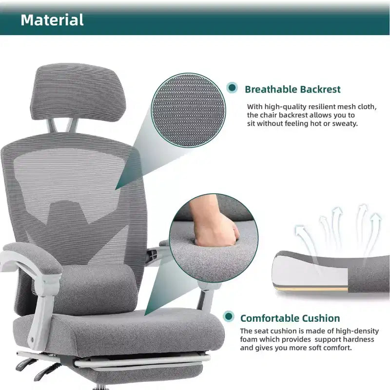 Chaise de bureau ergonomique TUYOHW avec repose-pieds rétractable, chaise gaming avec coussin de soutien lombaire et accoudoirs rembourrés, chaise pivotante pour le bureau